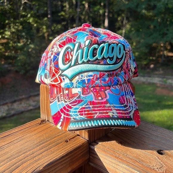 Robin Ruth CHICAGO Graffiti Hat Cap Adjustable Strapback 90s Big Logo Streetwear - Picture 1 of 10